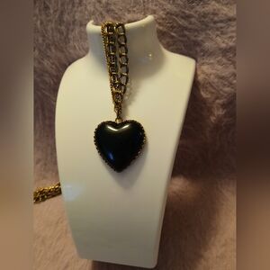 Gold and Black Heart Pendant Necklace